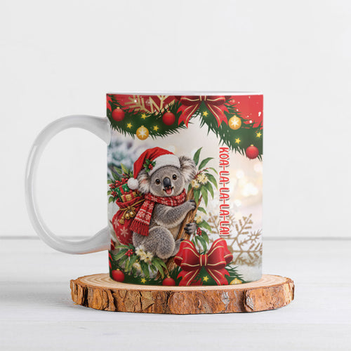 Personalised Koala Australia Christmas Ceramic Mug Koa-la-la-la-la Xmas Bows