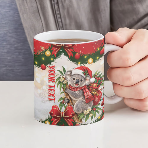 Personalised Koala Australia Christmas Ceramic Mug Koa-la-la-la-la Xmas Bows