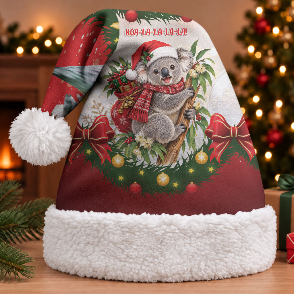 Personalised Koala Australia Christmas Santa Hat Koa-la-la-la-la Xmas Bows