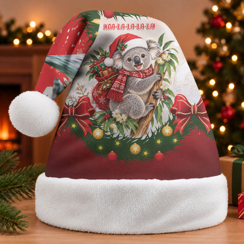 Personalised Koala Australia Christmas Santa Hat Koa-la-la-la-la Xmas Bows