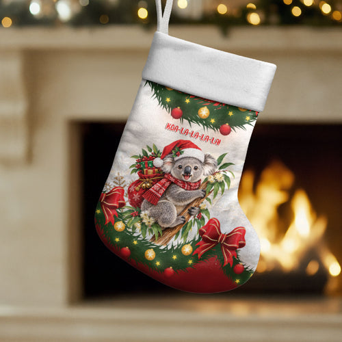 Personalised Koala Australia Christmas Stocking Koa-la-la-la-la Xmas Bows