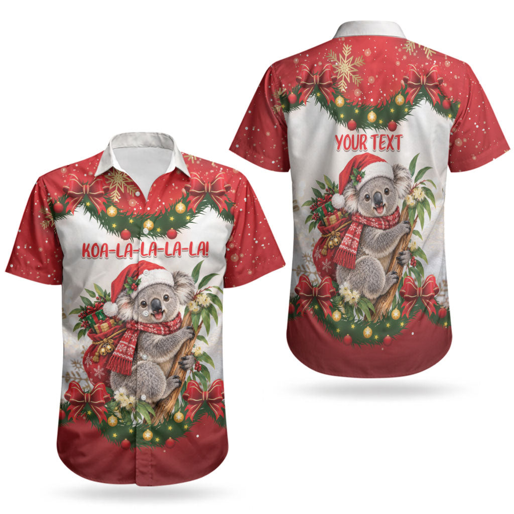 Personalised Koala Australia Christmas Couples Matching Puletasi and Hawaiian Shirt Koa-la-la-la-la Xmas Bows