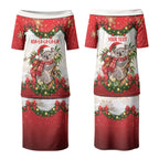 Personalised Koala Australia Christmas Couples Matching Puletasi and Hawaiian Shirt Koa-la-la-la-la Xmas Bows