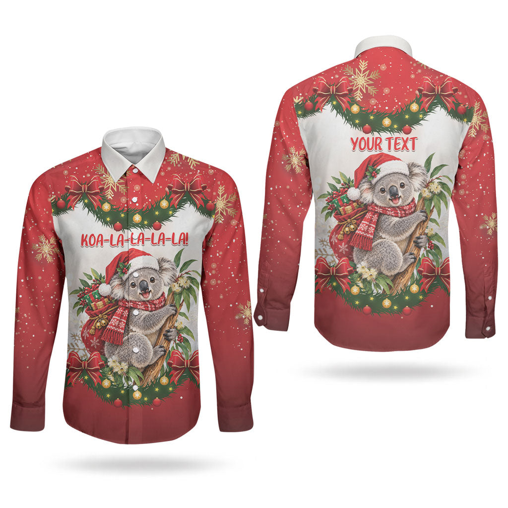 Personalised Koala Australia Christmas Couples Matching Puletasi and Long Sleeve Button Shirt Koa-la-la-la-la Xmas Bows