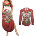 Personalised Koala Australia Christmas Couples Matching Summer Maxi Dress and Long Sleeve Button Shirt Koa-la-la-la-la Xmas Bows