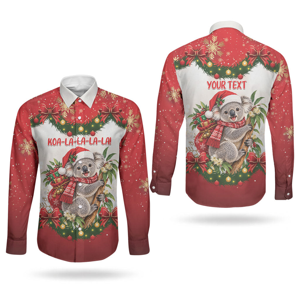 Personalised Koala Australia Christmas Couples Matching Summer Maxi Dress and Long Sleeve Button Shirt Koa-la-la-la-la Xmas Bows