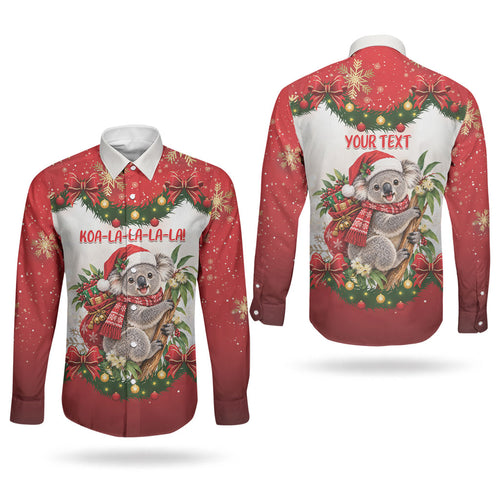 Personalised Koala Australia Christmas Couples Matching Summer Maxi Dress and Long Sleeve Button Shirt Koa-la-la-la-la Xmas Bows