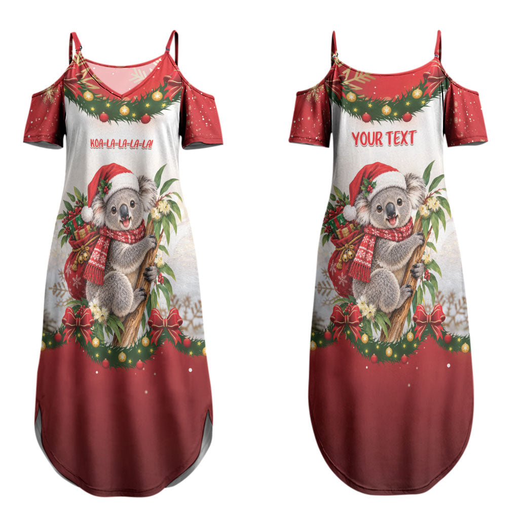Personalised Koala Australia Christmas Couples Matching Summer Maxi Dress and Long Sleeve Button Shirt Koa-la-la-la-la Xmas Bows