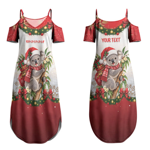 Personalised Koala Australia Christmas Couples Matching Summer Maxi Dress and Long Sleeve Button Shirt Koa-la-la-la-la Xmas Bows