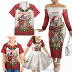 Personalised Koala Australia Christmas Family Matching Off The Shoulder Long Sleeve Dress and Hawaiian Shirt Koa-la-la-la-la Xmas Bows