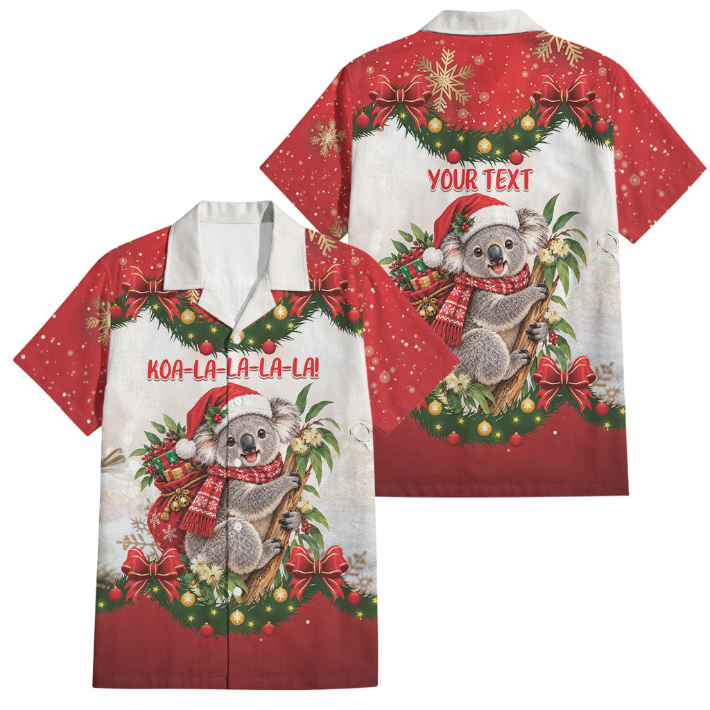 Personalised Koala Australia Christmas Family Matching Off The Shoulder Long Sleeve Dress and Hawaiian Shirt Koa-la-la-la-la Xmas Bows