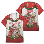 Personalised Koala Australia Christmas Family Matching Off The Shoulder Long Sleeve Dress and Hawaiian Shirt Koa-la-la-la-la Xmas Bows