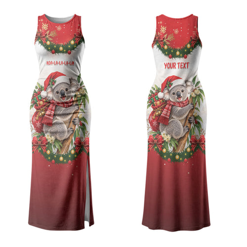 Personalised Koala Australia Christmas Family Matching Tank Maxi Dress and Hawaiian Shirt Koa-la-la-la-la Xmas Bows
