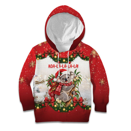 Personalised Koala Australia Christmas Kid Hoodie Koa-la-la-la-la Xmas Bows