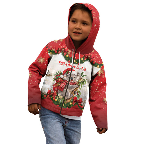 Personalised Koala Australia Christmas Kid Hoodie Koa-la-la-la-la Xmas Bows
