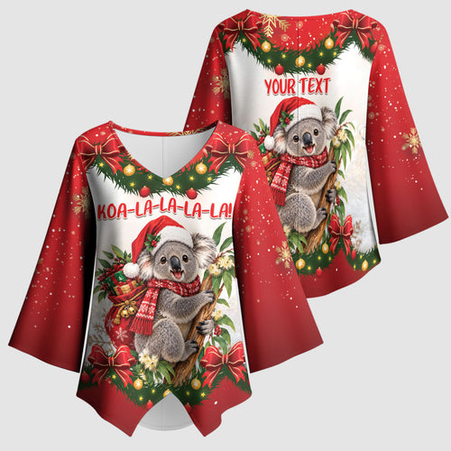 Personalised Koala Australia Christmas Kimono Sleeve Blouse Koa-la-la-la-la Xmas Bows
