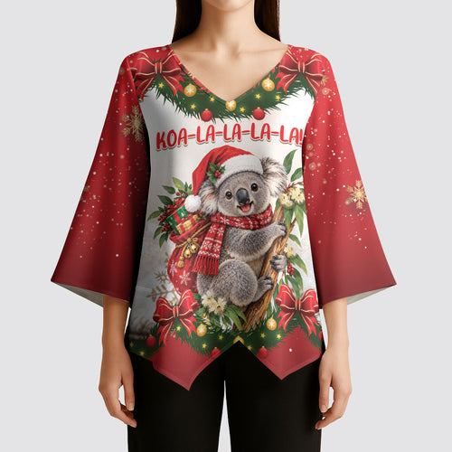 Personalised Koala Australia Christmas Kimono Sleeve Blouse Koa-la-la-la-la Xmas Bows