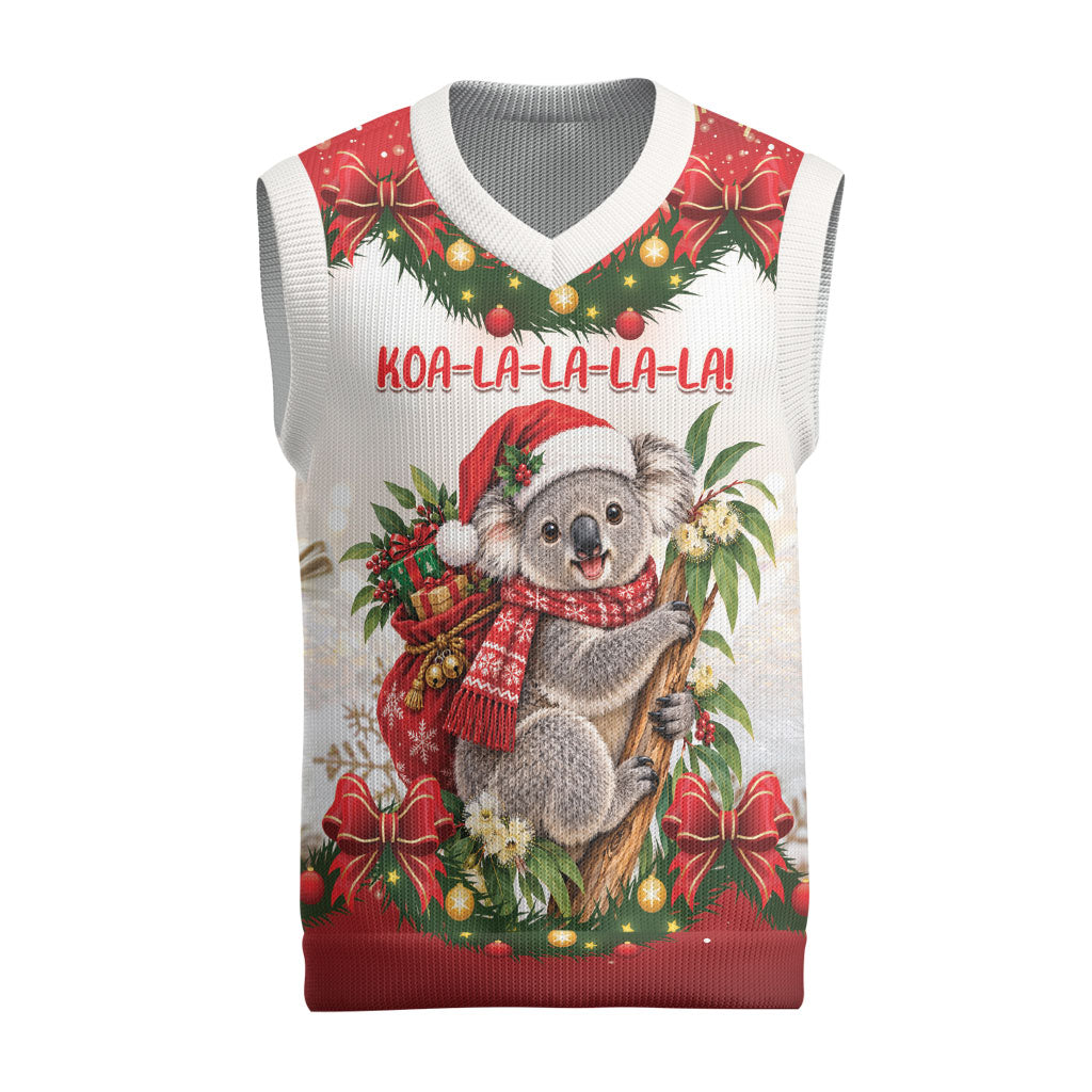 Personalised Koala Australia Christmas Knitted V-Neck Vest Koa-la-la-la-la Xmas Bows
