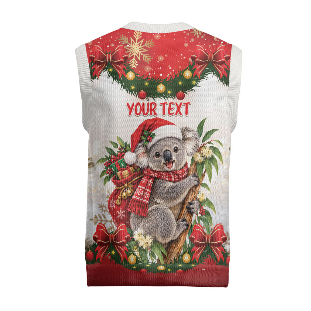 Personalised Koala Australia Christmas Knitted V-Neck Vest Koa-la-la-la-la Xmas Bows
