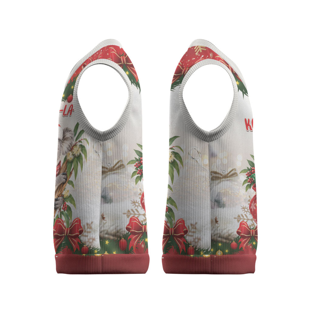 Personalised Koala Australia Christmas Knitted V-Neck Vest Koa-la-la-la-la Xmas Bows