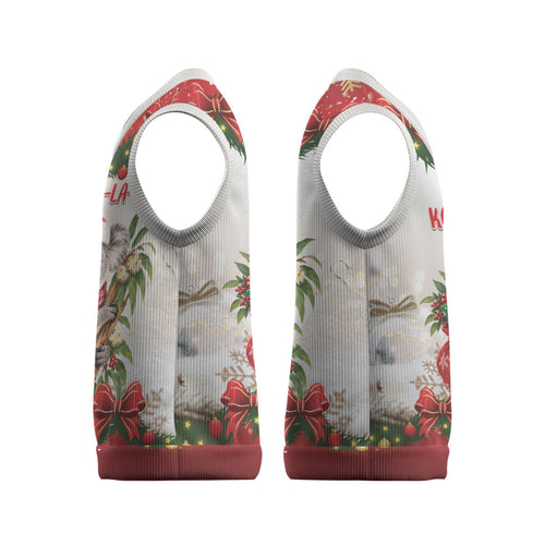 Personalised Koala Australia Christmas Knitted V-Neck Vest Koa-la-la-la-la Xmas Bows