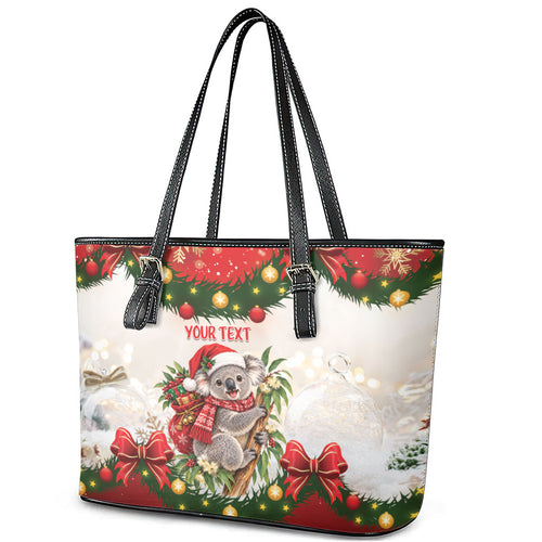 Personalised Koala Australia Christmas Leather Tote Bag Koa-la-la-la-la Xmas Bows