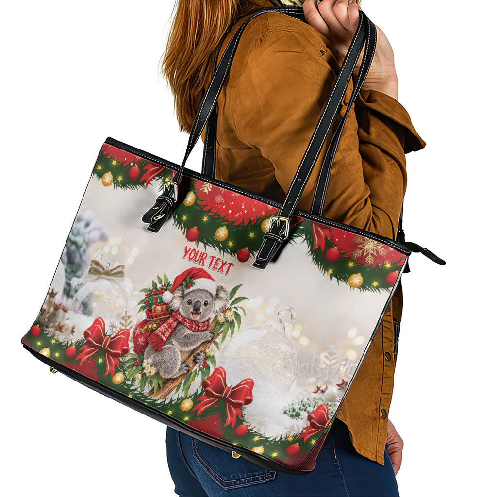 Personalised Koala Australia Christmas Leather Tote Bag Koa-la-la-la-la Xmas Bows