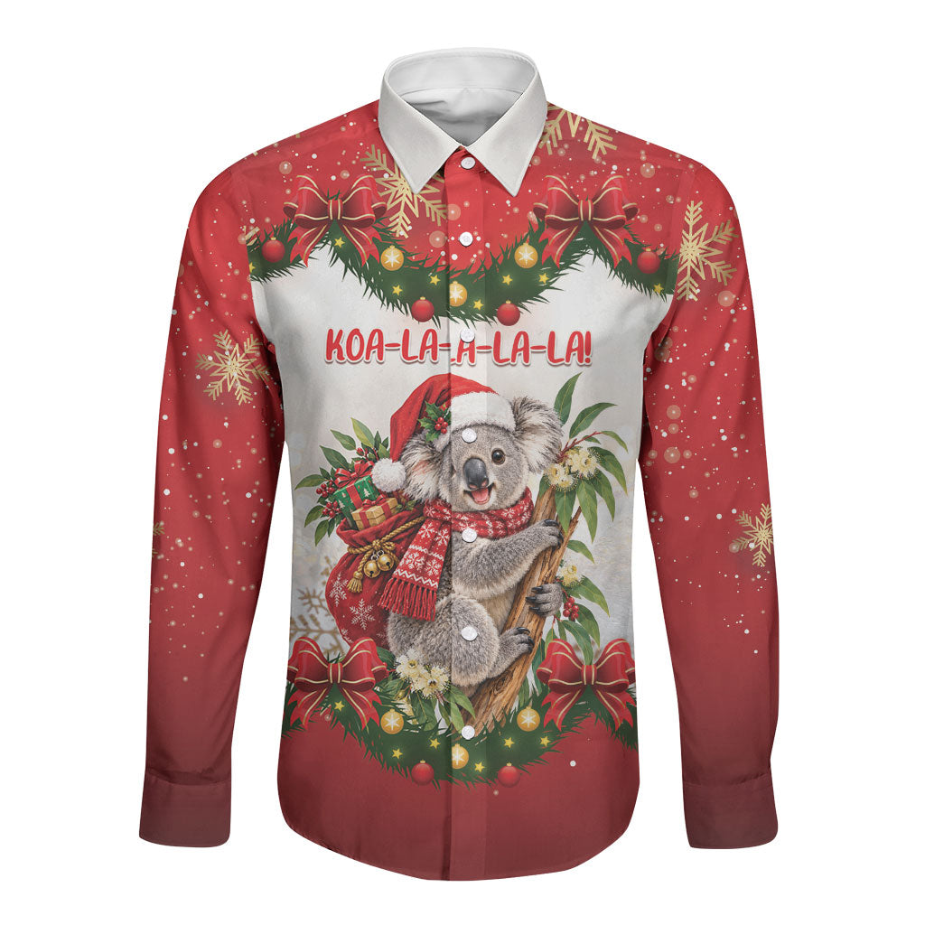 Personalised Koala Australia Christmas Long Sleeve Button Shirt Koa-la-la-la-la Xmas Bows