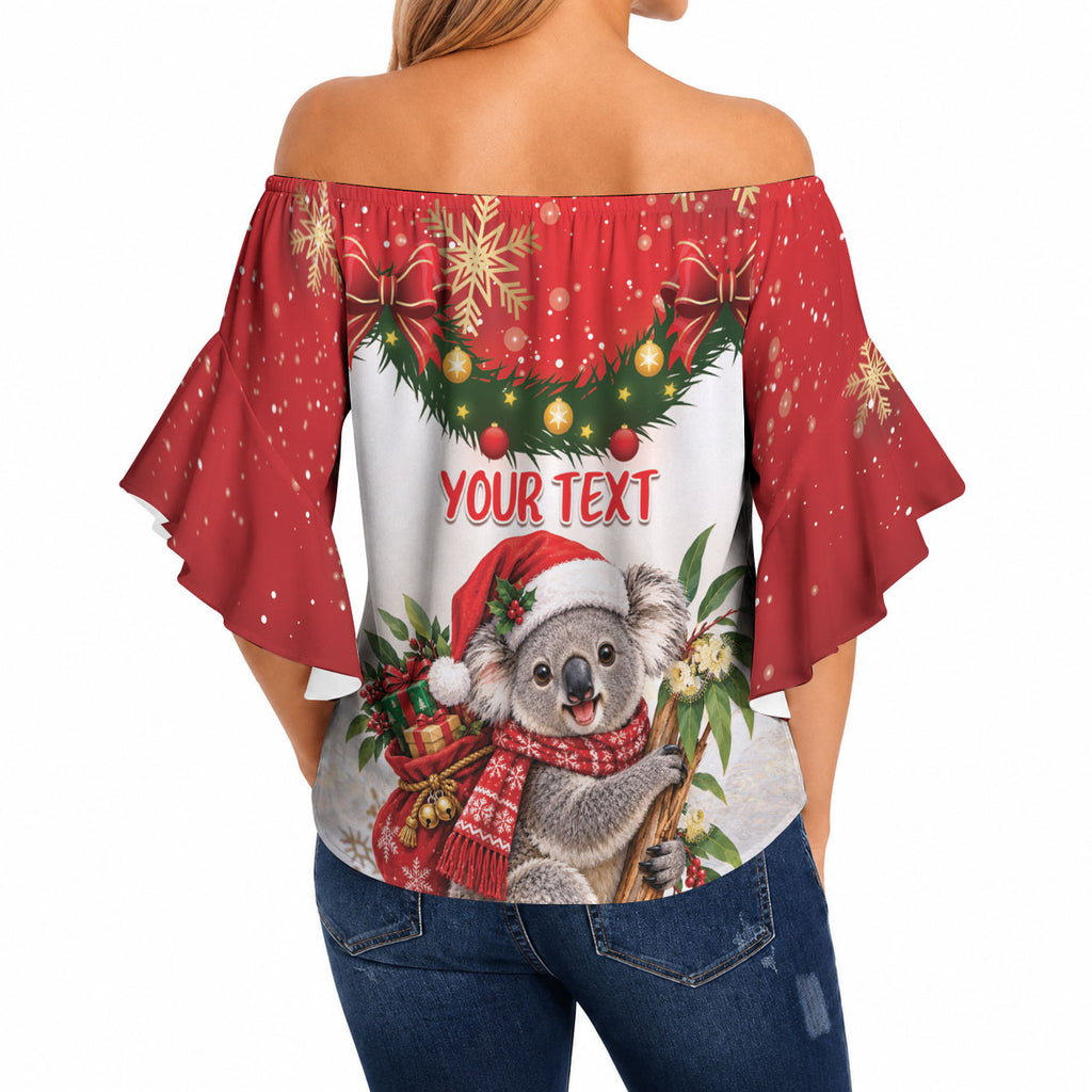 Personalised Koala Australia Christmas Off Shoulder Wrap Waist Top Koa-la-la-la-la Xmas Bows