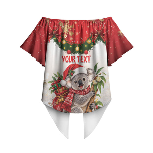Personalised Koala Australia Christmas Off Shoulder Wrap Waist Top Koa-la-la-la-la Xmas Bows