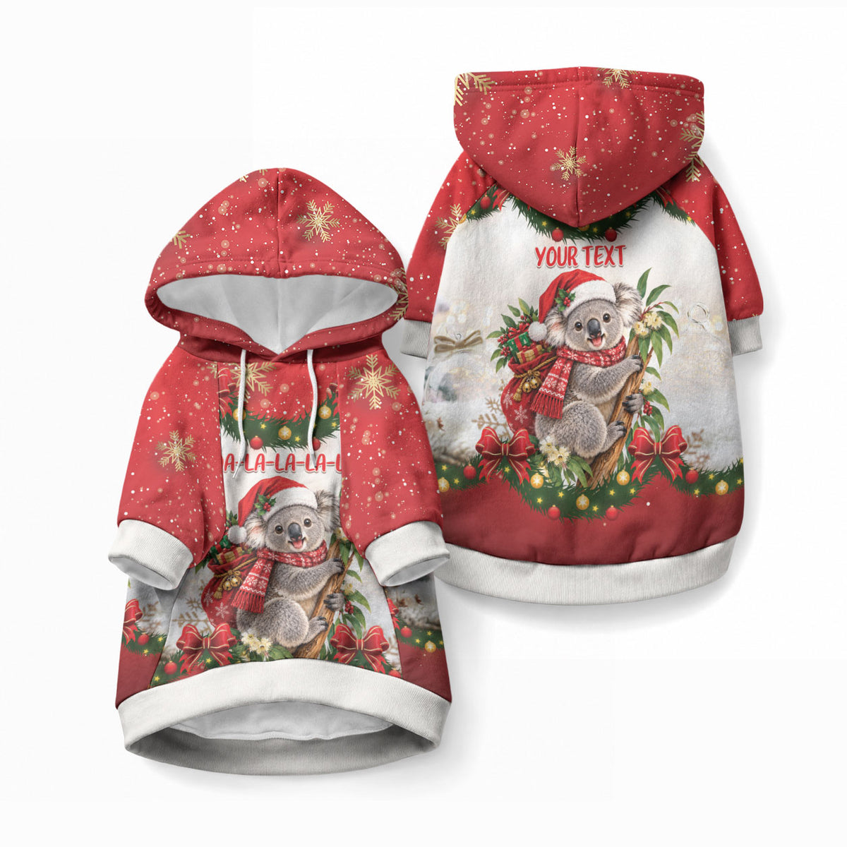 Personalised Koala Australia Christmas Pet Hoodie Koa-la-la-la-la Xmas Bows