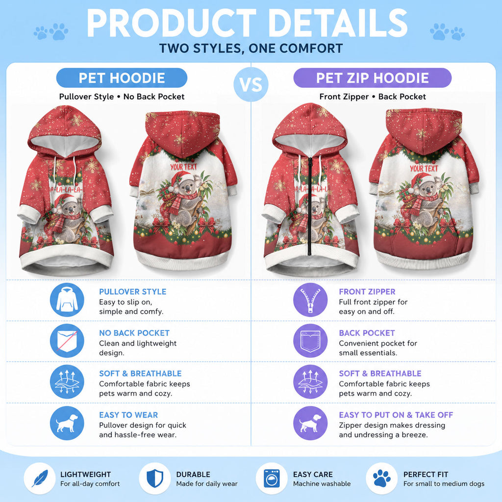Personalised Koala Australia Christmas Pet Hoodie Koa-la-la-la-la Xmas Bows