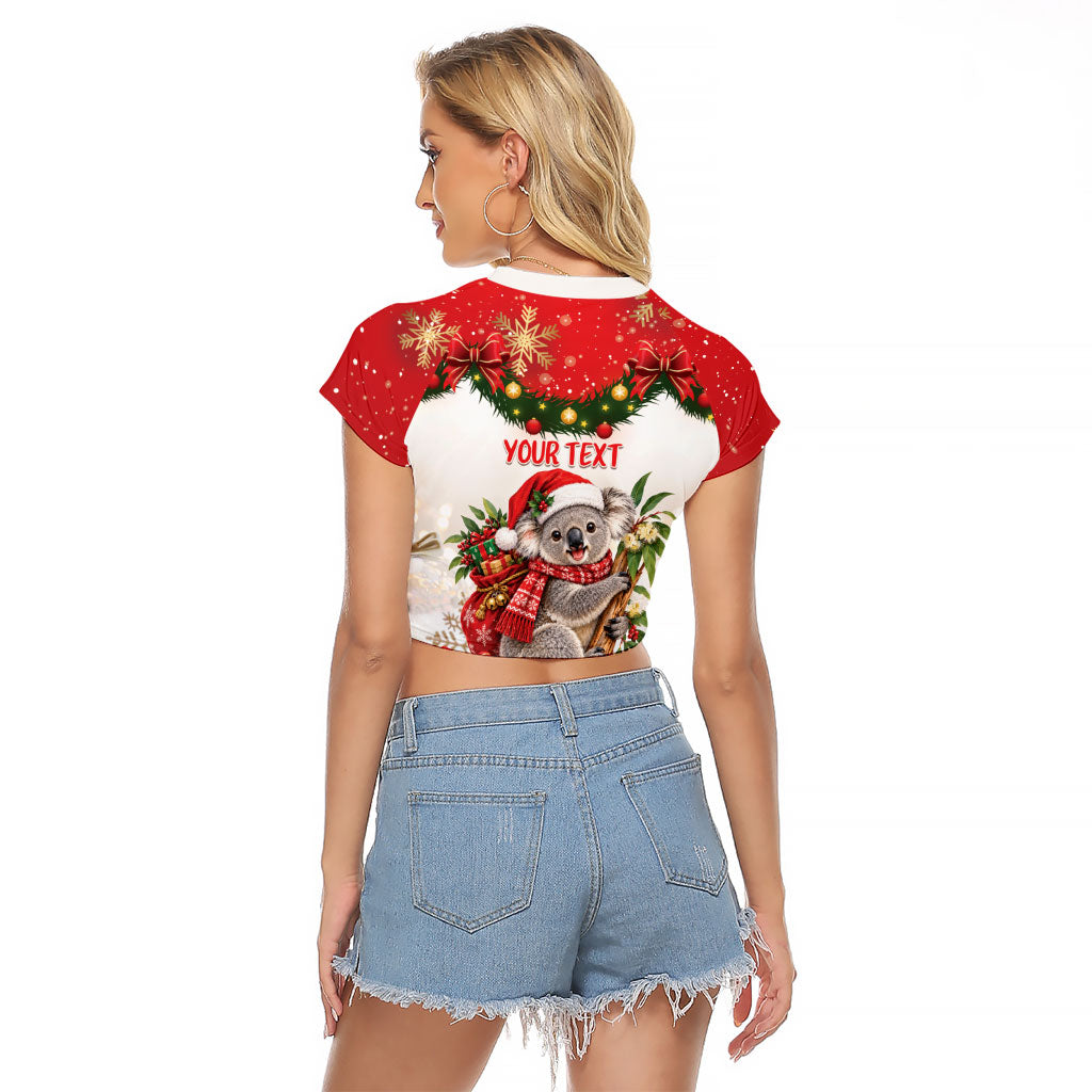 Personalised Koala Australia Christmas Raglan Cropped T Shirt Koa-la-la-la-la Xmas Bows