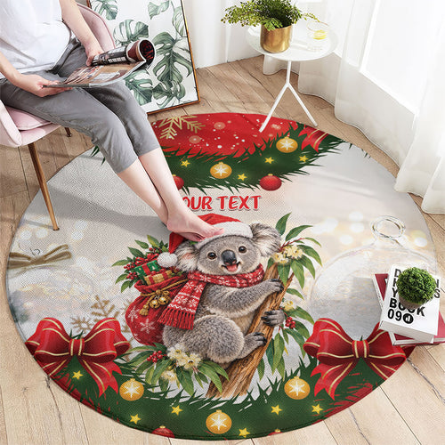 Personalised Koala Australia Christmas Round Carpet Koa-la-la-la-la Xmas Bows