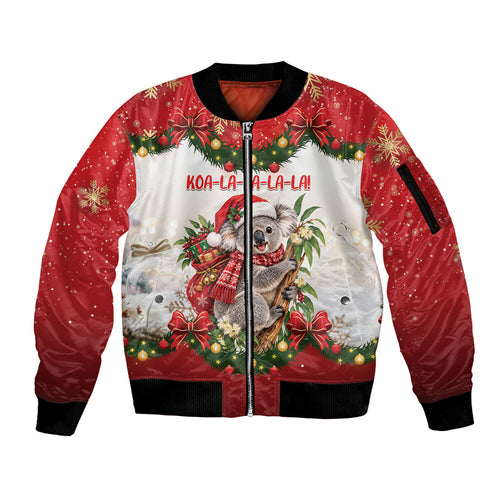 Personalised Koala Australia Christmas Sleeve Zip Bomber Jacket Koa-la-la-la-la Xmas Bows