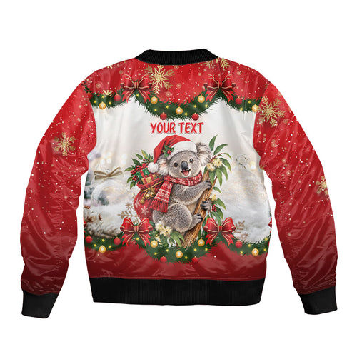 Personalised Koala Australia Christmas Sleeve Zip Bomber Jacket Koa-la-la-la-la Xmas Bows