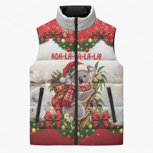 Personalised Koala Australia Christmas Sleeveless Puffer Jacket Koa-la-la-la-la Xmas Bows