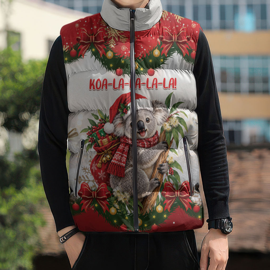 Personalised Koala Australia Christmas Sleeveless Puffer Jacket Koa-la-la-la-la Xmas Bows