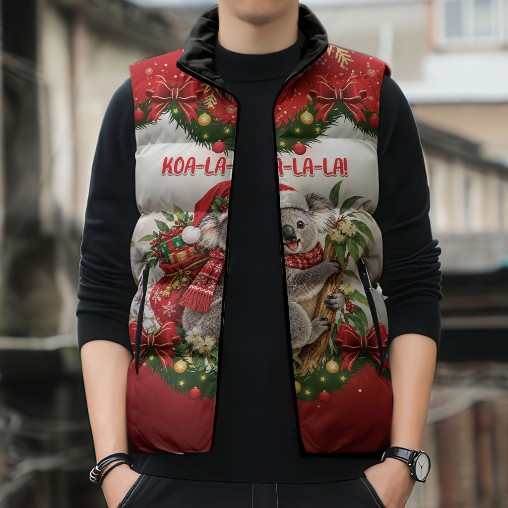 Personalised Koala Australia Christmas Sleeveless Puffer Jacket Koa-la-la-la-la Xmas Bows