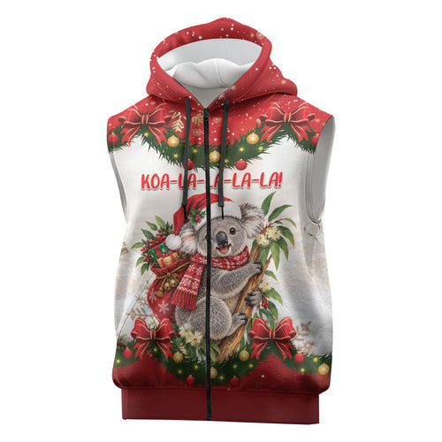 Personalised Koala Australia Christmas Sleeveless Zip Hoodie Koa-la-la-la-la Xmas Bows
