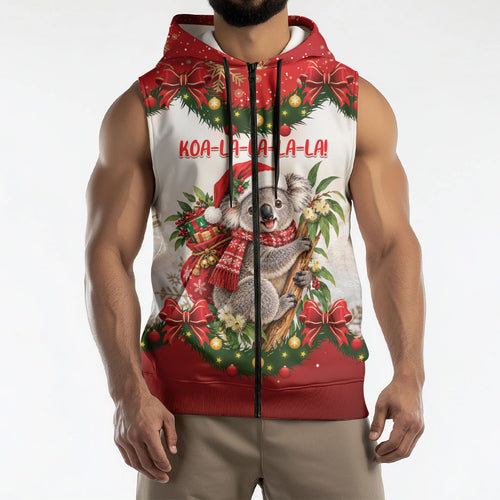 Personalised Koala Australia Christmas Sleeveless Zip Hoodie Koa-la-la-la-la Xmas Bows