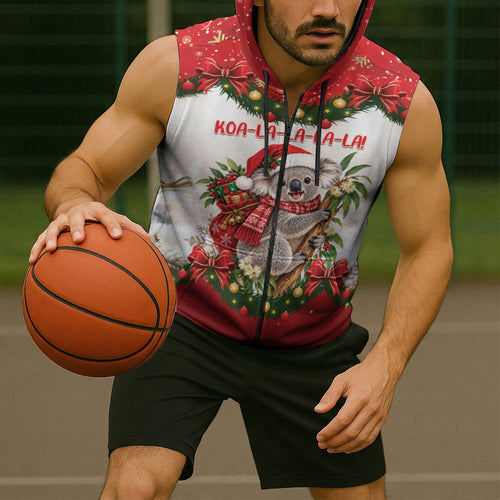 Personalised Koala Australia Christmas Sleeveless Zip Hoodie Koa-la-la-la-la Xmas Bows