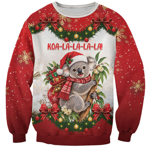Personalised Koala Australia Christmas Sweatshirt Koa-la-la-la-la Xmas Bows