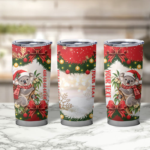 Personalised Koala Australia Christmas Tumbler Cup Koa-la-la-la-la Xmas Bows