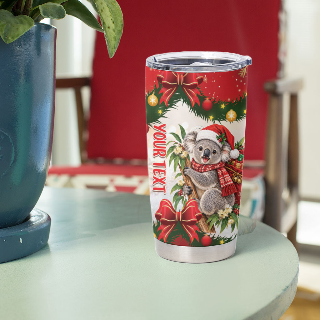 Personalised Koala Australia Christmas Tumbler Cup Koa-la-la-la-la Xmas Bows