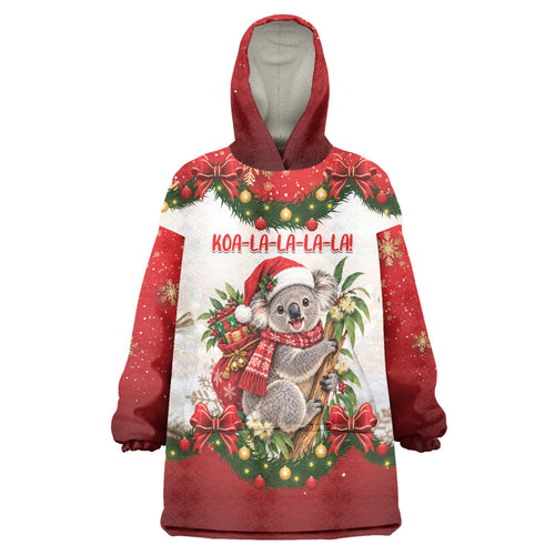 Personalised Koala Australia Christmas Wearable Blanket Hoodie Koa-la-la-la-la Xmas Bows