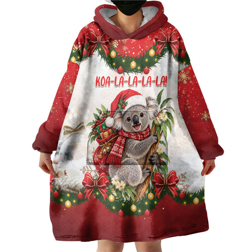 Personalised Koala Australia Christmas Wearable Blanket Hoodie Koa-la-la-la-la Xmas Bows
