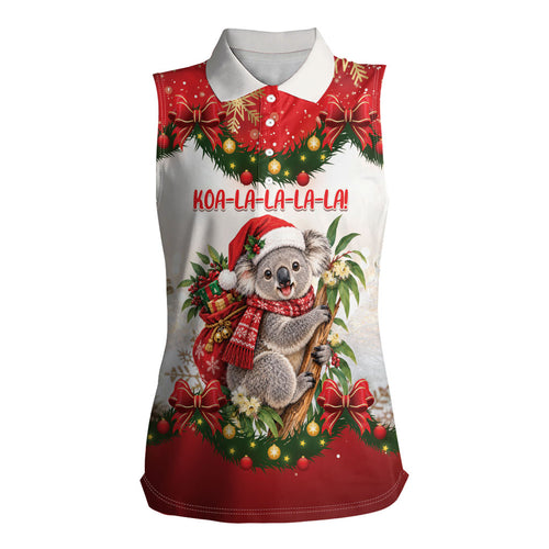 Personalised Koala Australia Christmas Women Sleeveless Polo Shirt Koa-la-la-la-la Xmas Bows