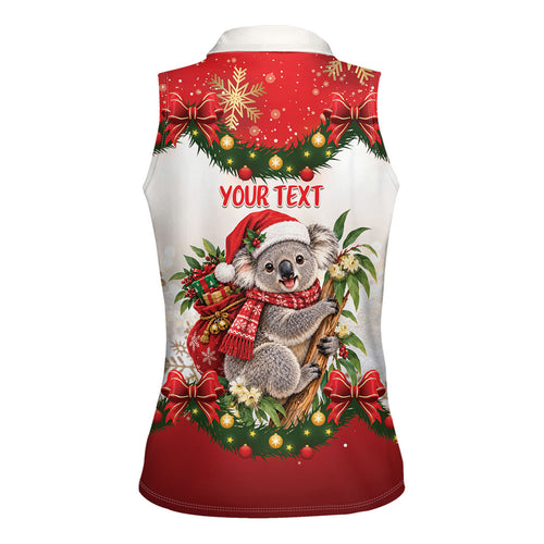 Personalised Koala Australia Christmas Women Sleeveless Polo Shirt Koa-la-la-la-la Xmas Bows