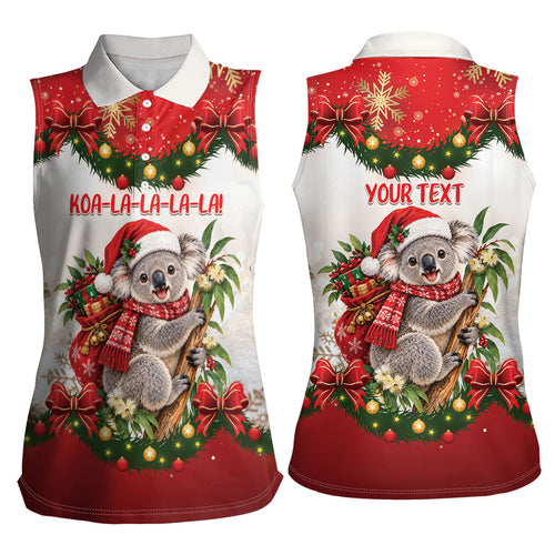 Personalised Koala Australia Christmas Women Sleeveless Polo Shirt Koa-la-la-la-la Xmas Bows